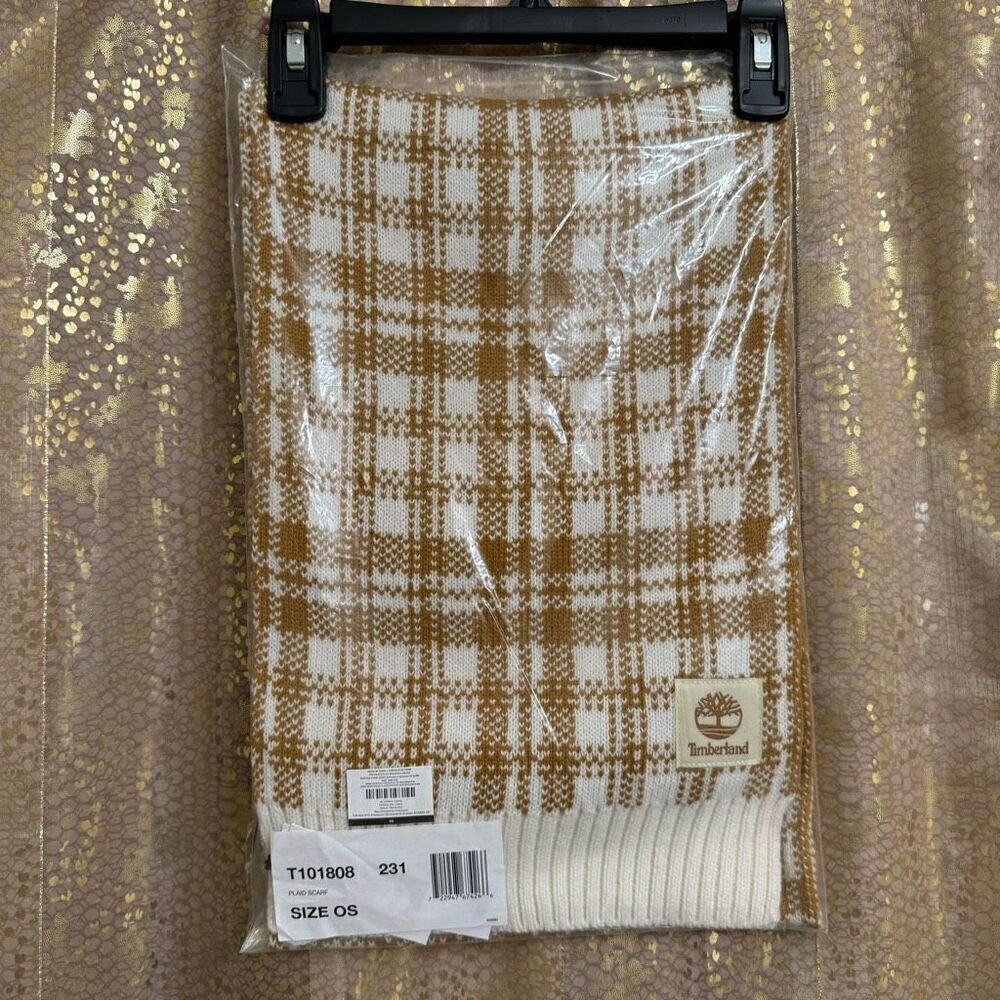 Timberland Scarf Buffalo Plaid Tan Cream Winter Fall Unisex 10x68"